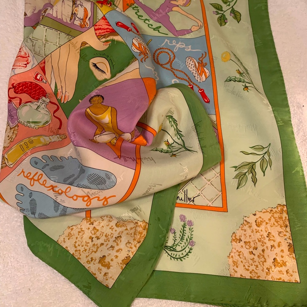 Nicole Miller Fun Spa / Wellness-Focused Silk Scarf. Lovely Gift! Mother's Day!